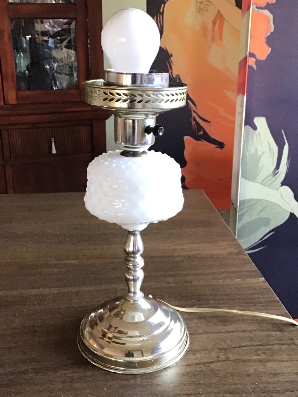 Vintage Hobknob Milk Glass Table Lamp